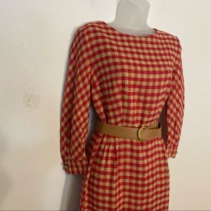 Vintage 70’s red checkered midi dress with belt